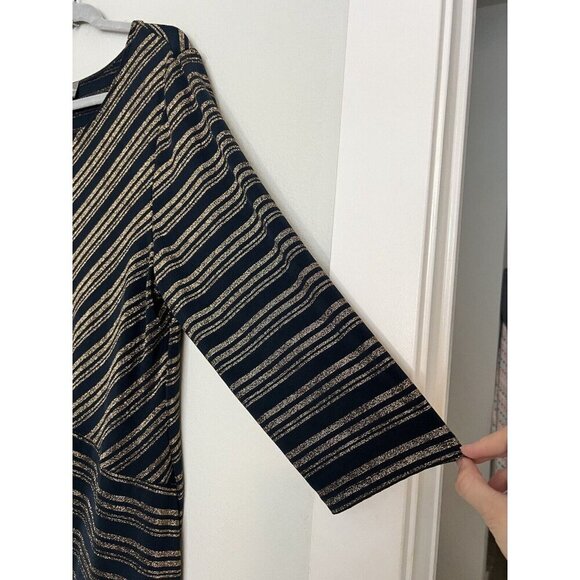 Chicos Travelers Blouse Womens 3 Navy Gold Metallic Striped Long Sleeve - Picture 5 of 13